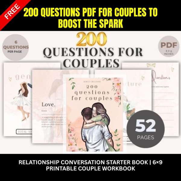 200 Questions for Couples PDF | Relationship Conversation Starter Book | 6×9 Printable Couple Workbook