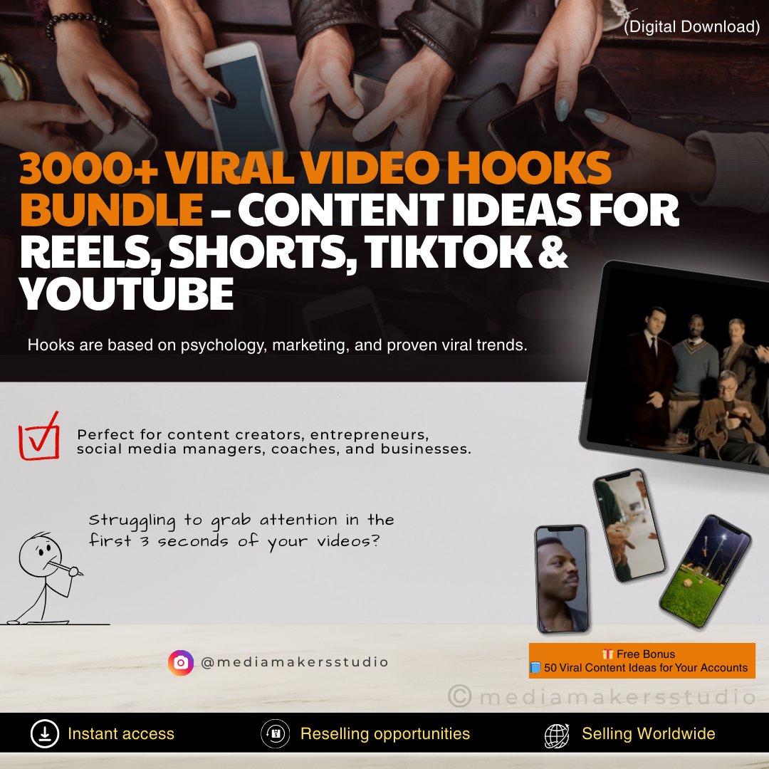 3000+ Viral Video Hooks Bundle – Content Ideas for Reels, Shorts, TikTok & YouTube (Digital Download)