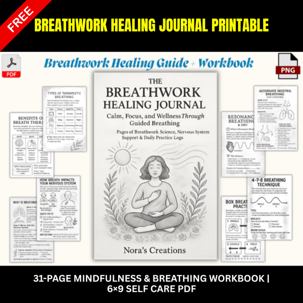 Breathwork Healing Journal Printable | 31-Page Mindfulness & Breathing Workbook | 6×9 Self Care PDF