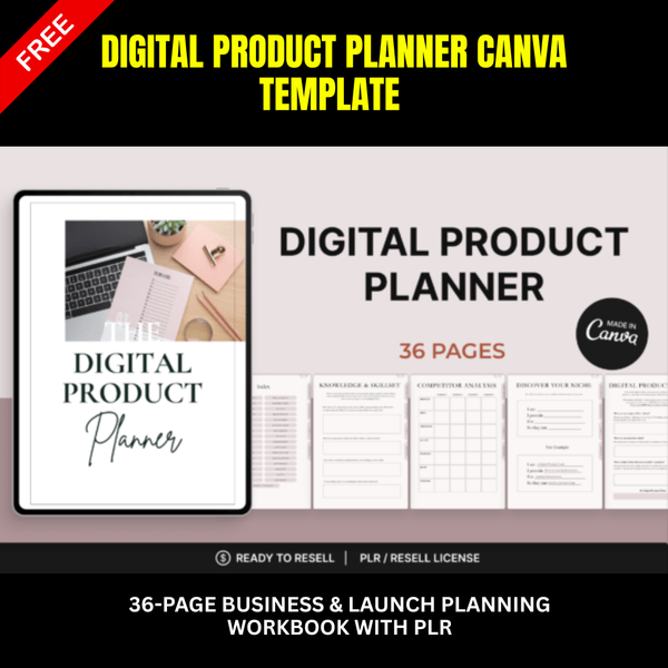 Digital Product Planner Canva Template | 36-Page Business & Launch Planning Workbook with PLR