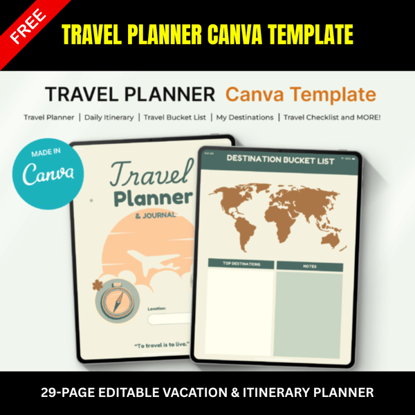 Travel Planner Canva Template | 29-Page Editable Vacation & Itinerary Planner
