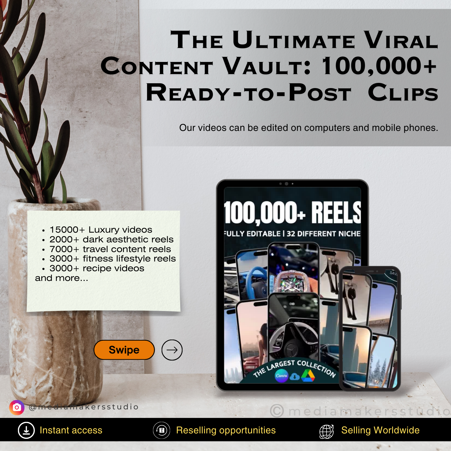 100,000+ Luxury 4K Video Reels Bundle for Instagram TikTok YouTube Shorts Faceless Content