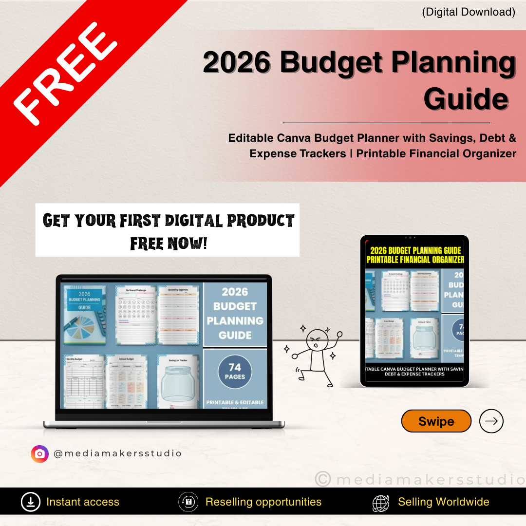 2026 Budget Planning Guide | Editable Canva Budget Planner with Savings, Debt & Expense Trackers | Printable Financial Organizer