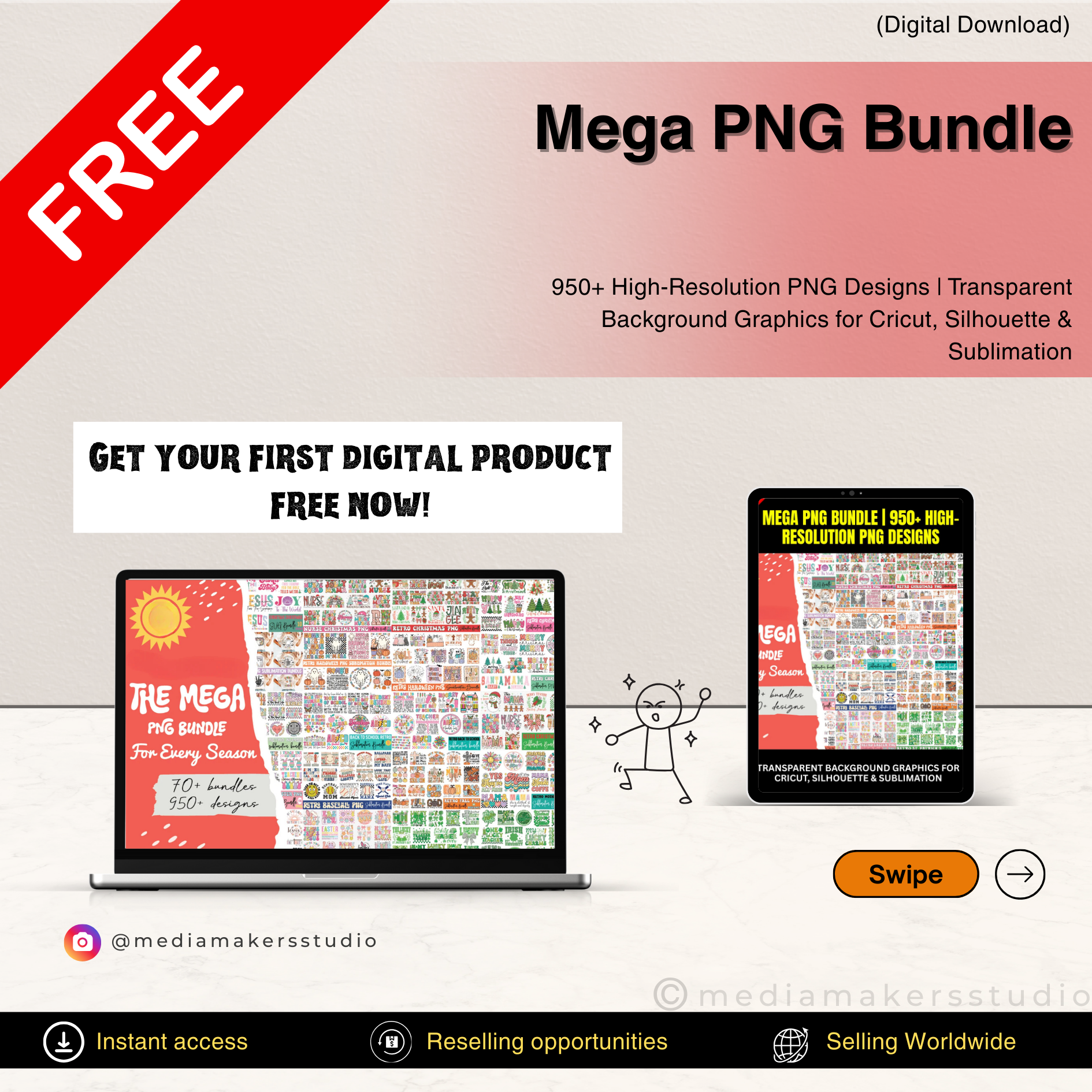 Mega PNG Bundle | 950+ High-Resolution PNG Designs | Transparent Background Graphics for Cricut, Silhouette & Sublimation