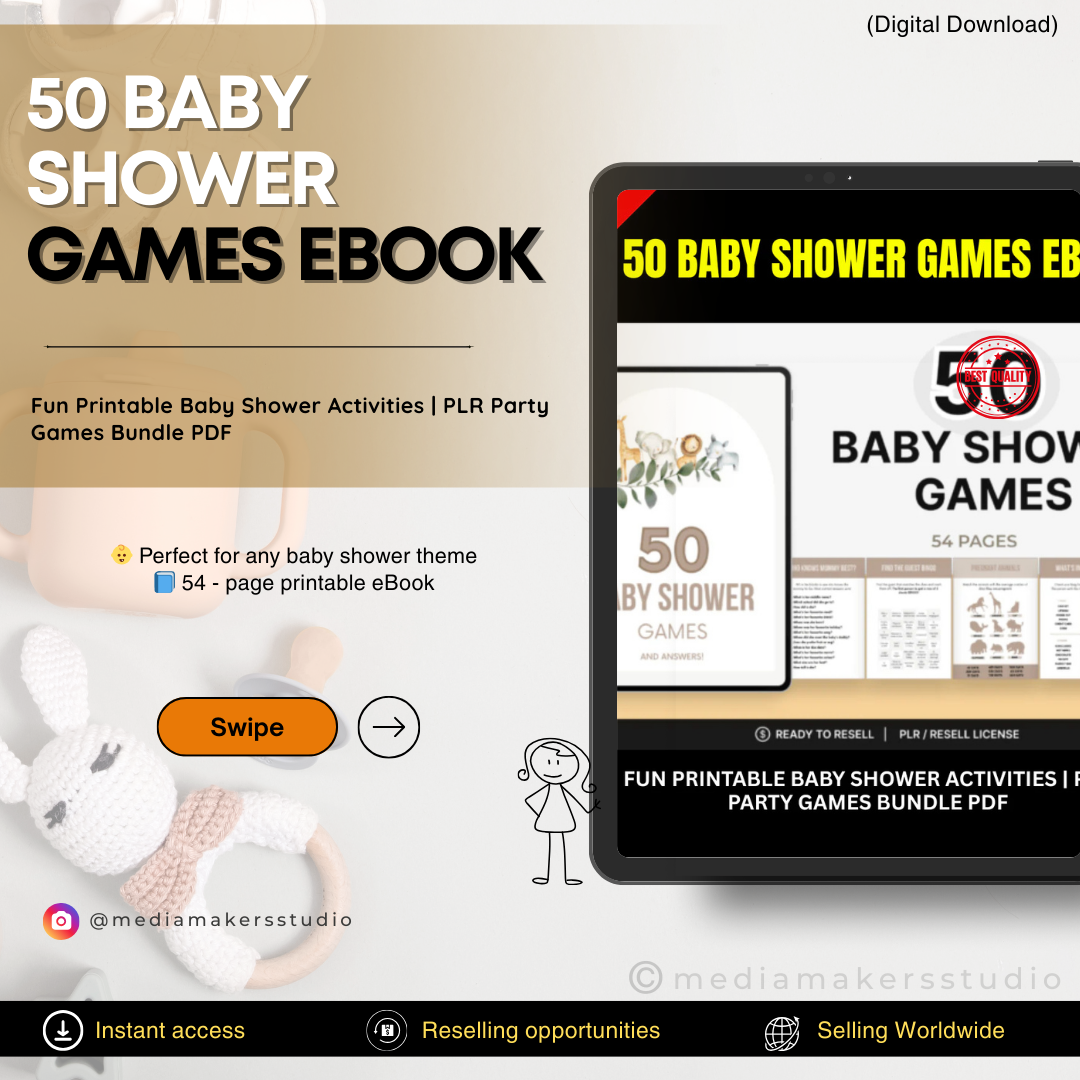 50 Baby Shower Games eBook | Fun Printable Baby Shower Activities | PLR Party Games Bundle PDF