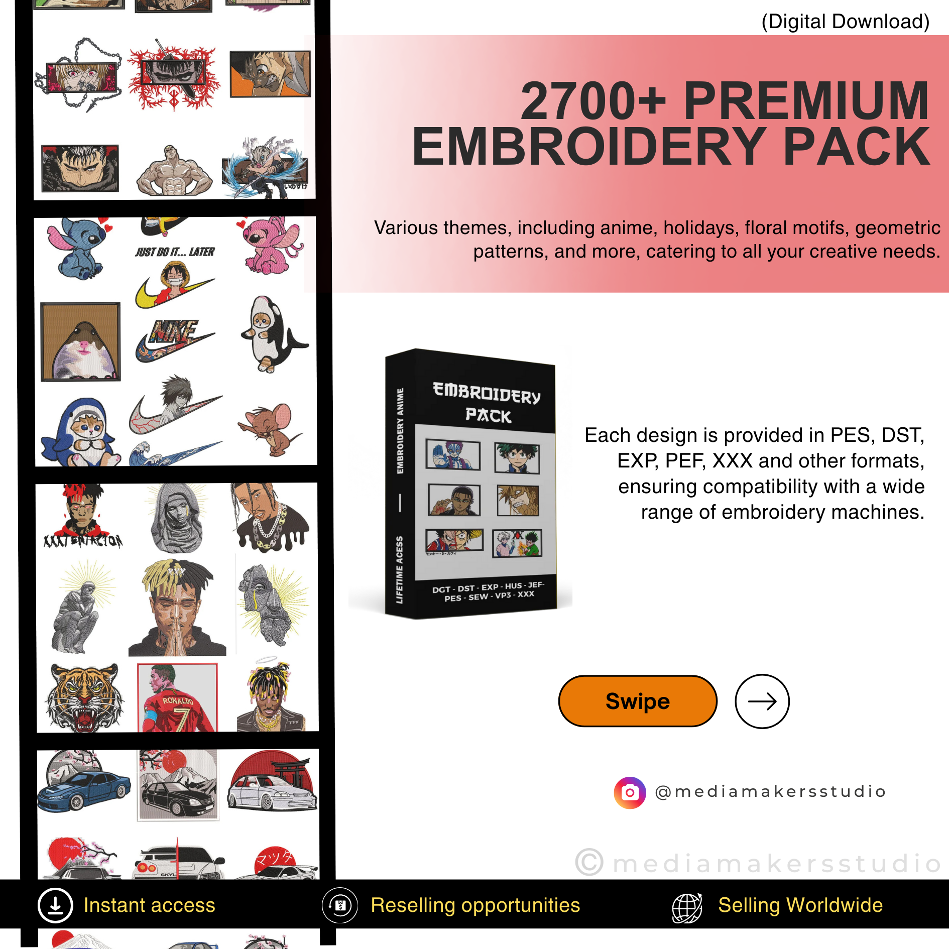 2700+ Embroidery Designs Bundle | Multi-Format Machine Embroidery Files for PES, DST, EXP & More | Instant Download
